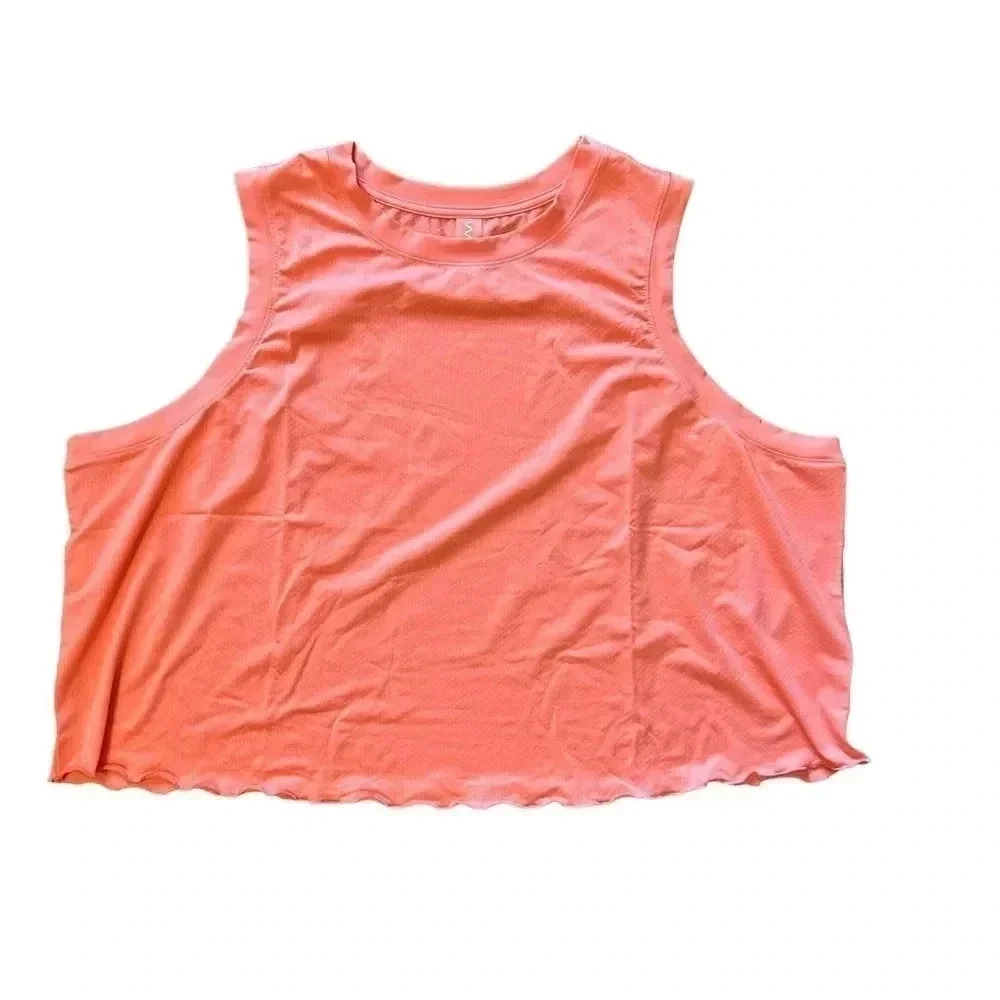 NWOT‎ WAVVY Coral Activewear Cropped Tank Top Women's 3X Small Ruffle Hem